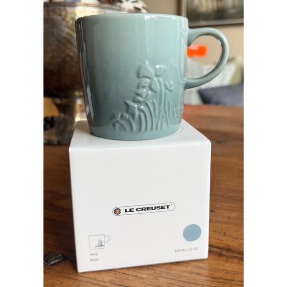 Le Creuset Other - Le Creuset Stoneware Jardin Relief Collection 350 ml 12 oz Mug Sea Salt NEW